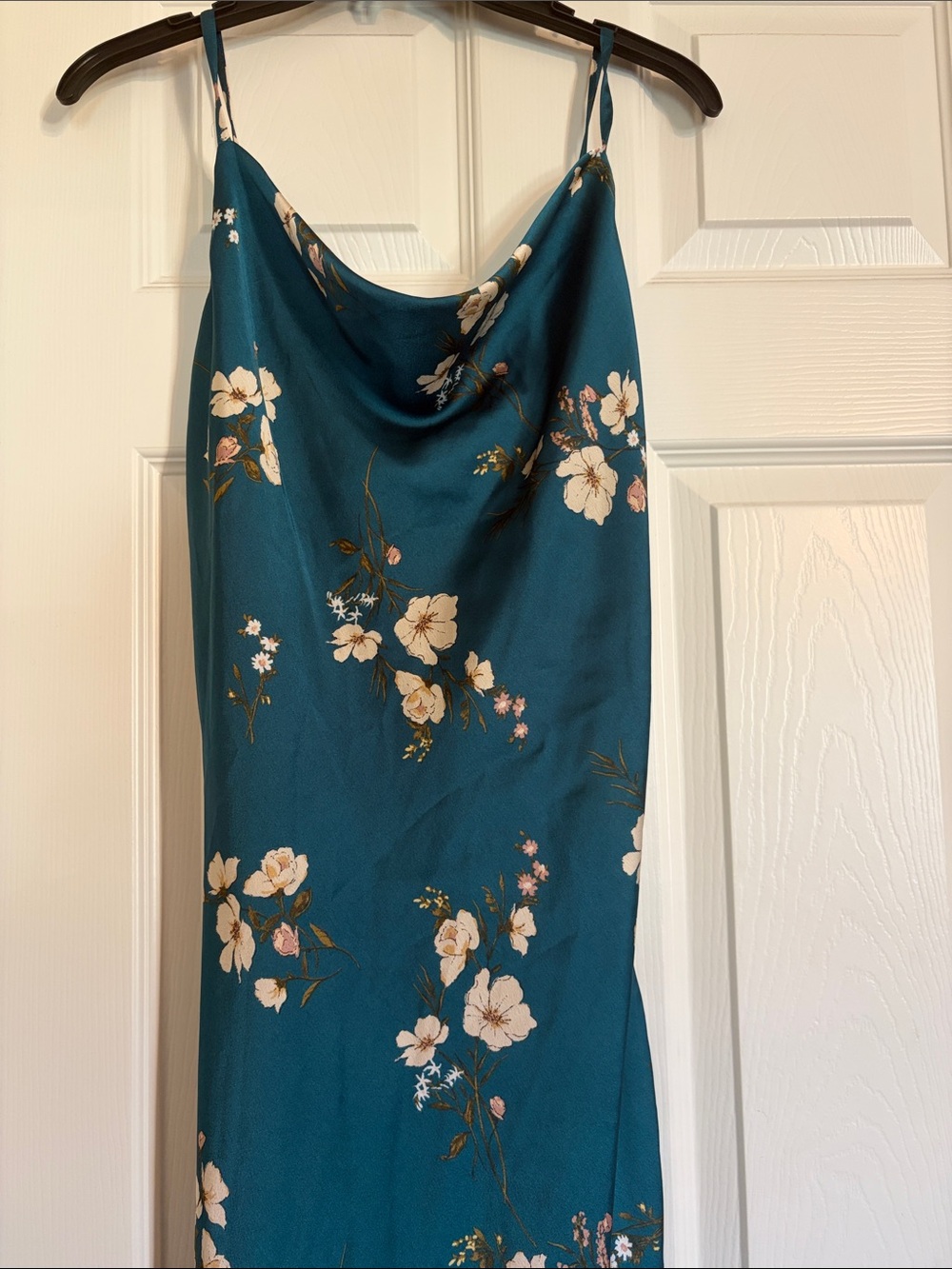 Teal Floral Slip Dress with Cream & Blush Blooms